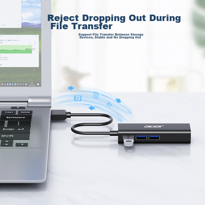 Acer USB Hub with RJ45 Ethernet Port, Network Card Adapter, Expansion Dock Compatible with Apple Mac And Huawei Computers, HUB Adapter
