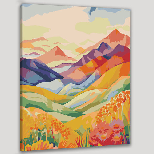 Изображение товара Картина по номерам 40x50 см, акварель, иллюстрация, холмы, вершины, цвета, смешивание, просторы, горный пейзаж