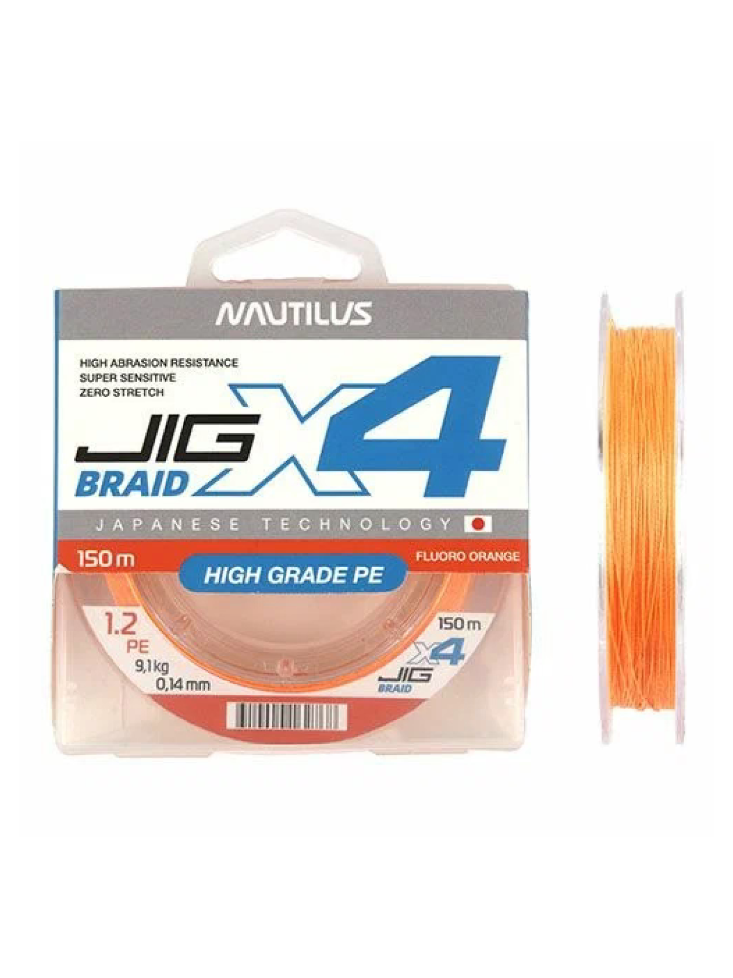 Шнур Nautilus JIG BRAID X4 150м Fluoro Orange # 0.6 (0.08мм 4.5кг)