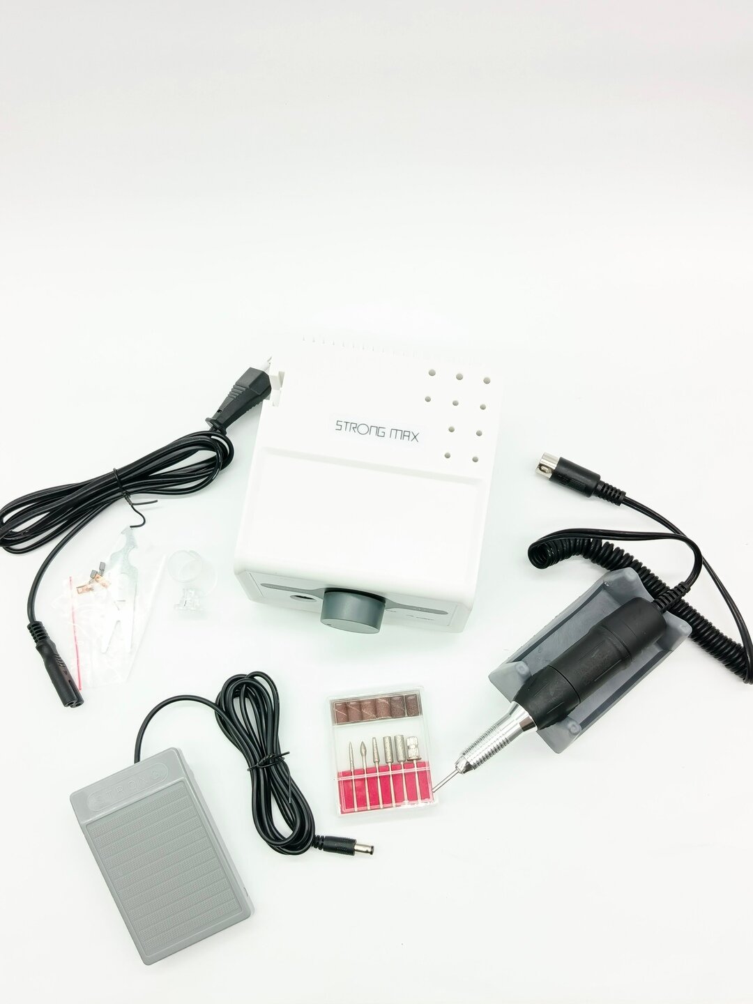 Аппарат для маникюра "Strong 211", мощный, от сети, набор фрез, с подставкой и педалью — фото 1