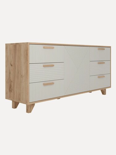 Изображение товара Комод для одежды и хранения вещей Ньерд с полками, с ящиками, 150х40.8х70 см, Дуб Вотан / Белый