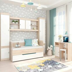 Комплект подростковой / детской мебели "Галактика", Дуб Сонома / Белый глянец, спальня подростковая, детская