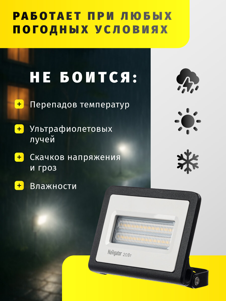 Светодиодный прожектор Navigator 14 202 NFL-01-20-4K, IP65, 20W, холодный белый свет — фото 1