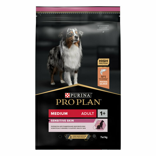 Сухой корм PRO PLAN® для взрослых собак средних пород с чувствительной кожей, с высоким содержанием лосося 7 кг