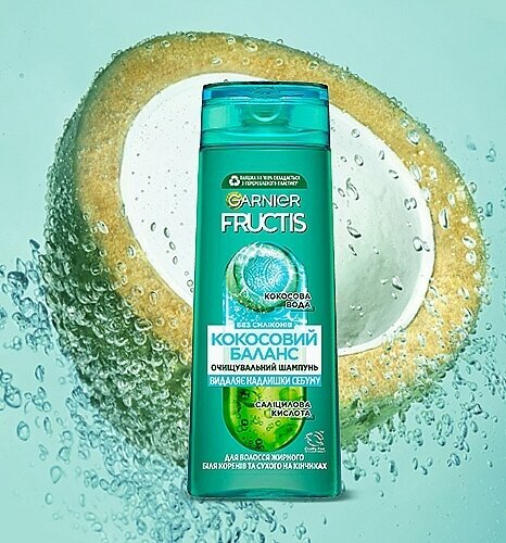 Шампунь Garnier Fructis "Кокосовый баланс", для жирных волос, 400мл — фото 1
