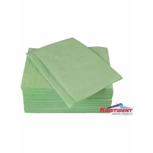 Салфетки нагрудники для пациентов 2-х слойные цвет салатовый, 33 х 45 см бумага/пластик, 100 шт