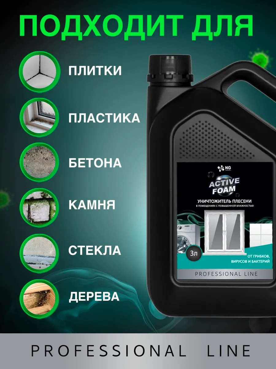 Средство от плесени и грибка в ванной комнате, в стиральной машине. Антиплесень NG Active Foam NG118, 3л — фото 1
