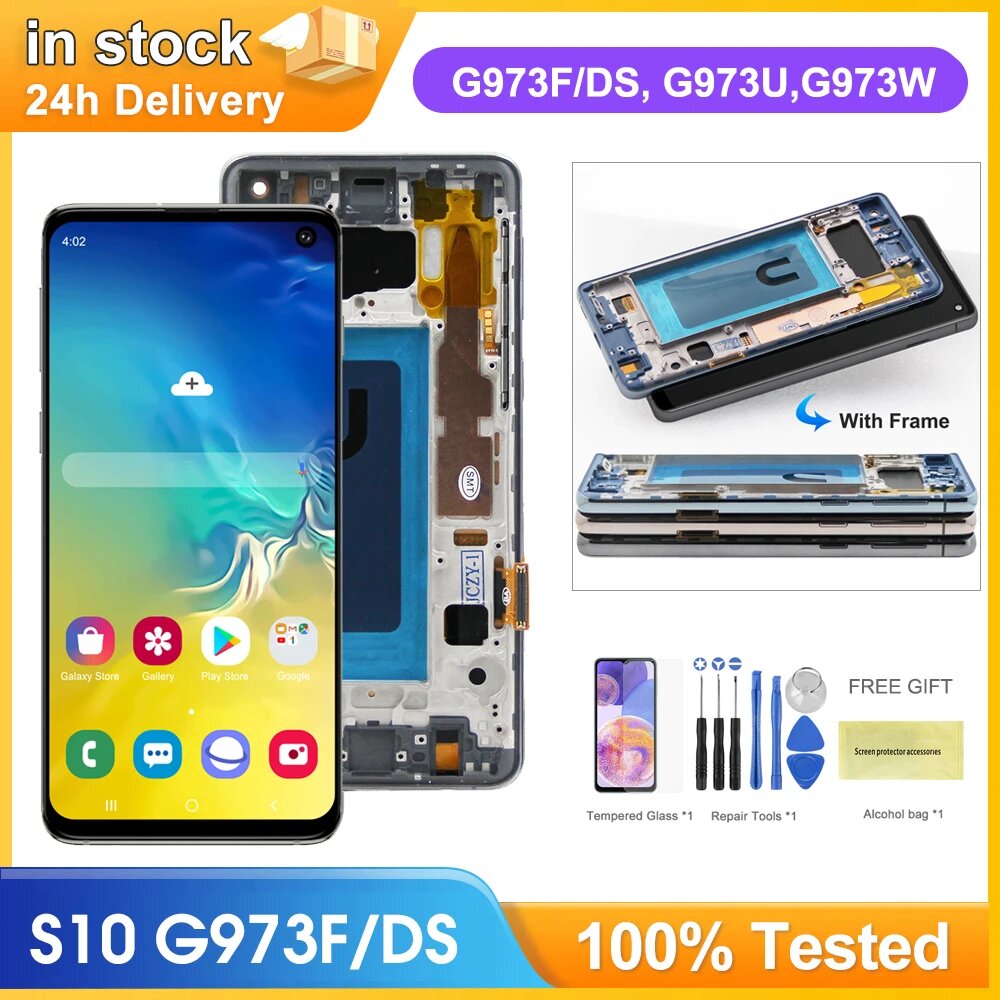 Качество TFT для Samsung S10 G973F/DS G973U G973 SM-G973 ЖК-дисплей с сенсорным экраном и рамкой «сделай сам», для Galaxy S10 LCD, Black Frame I Cover — фото 1