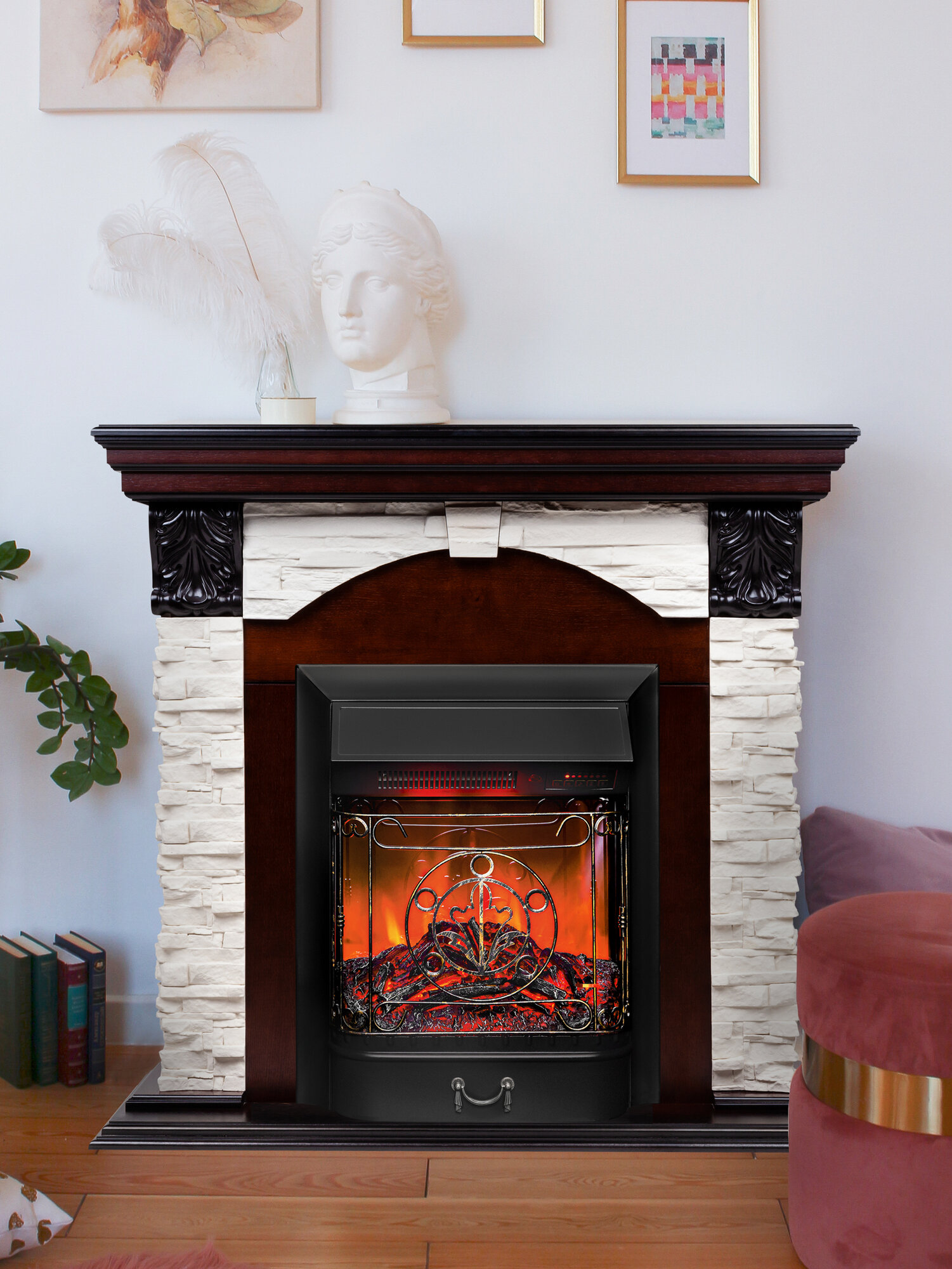Электрокамин RealFlame Dublin Lux коричневый МДФ с очагом Majestic звук потрескивания дров обогрев имитация пламени