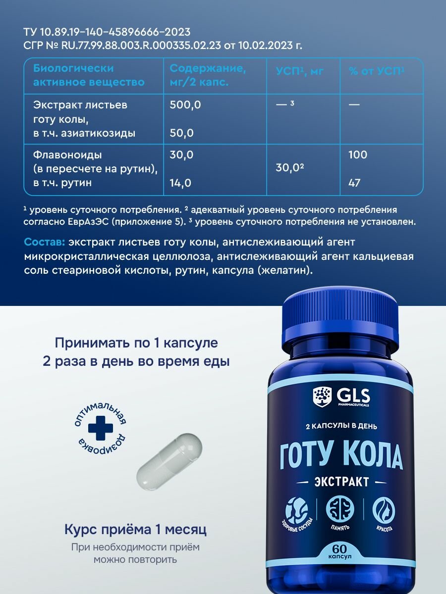 Картинки Готу Кола + Рутин 500 мг, витамины / бады для мозга, нервной системы, концентрации, 60 капсул