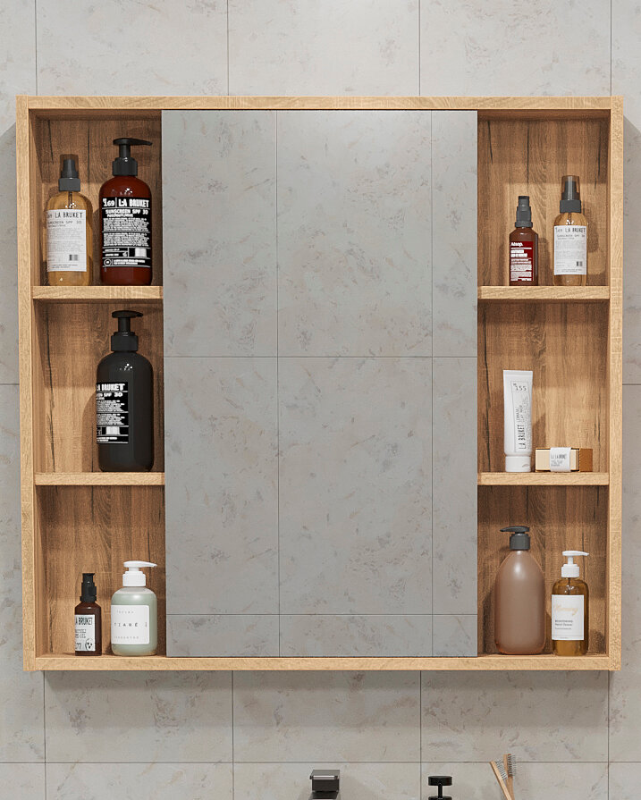 Шкаф-зеркало Vannika Canto 100 для ванной комнаты, дуб вотан