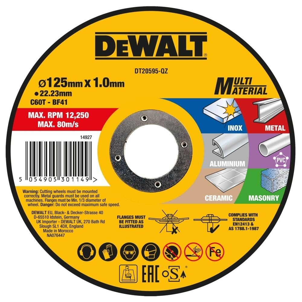 Круг отрезной DeWalt / Девальт мультиматериал, абразив, посадочный диаметр 22.23мм, 125мм, толщина 1мм / оснастка