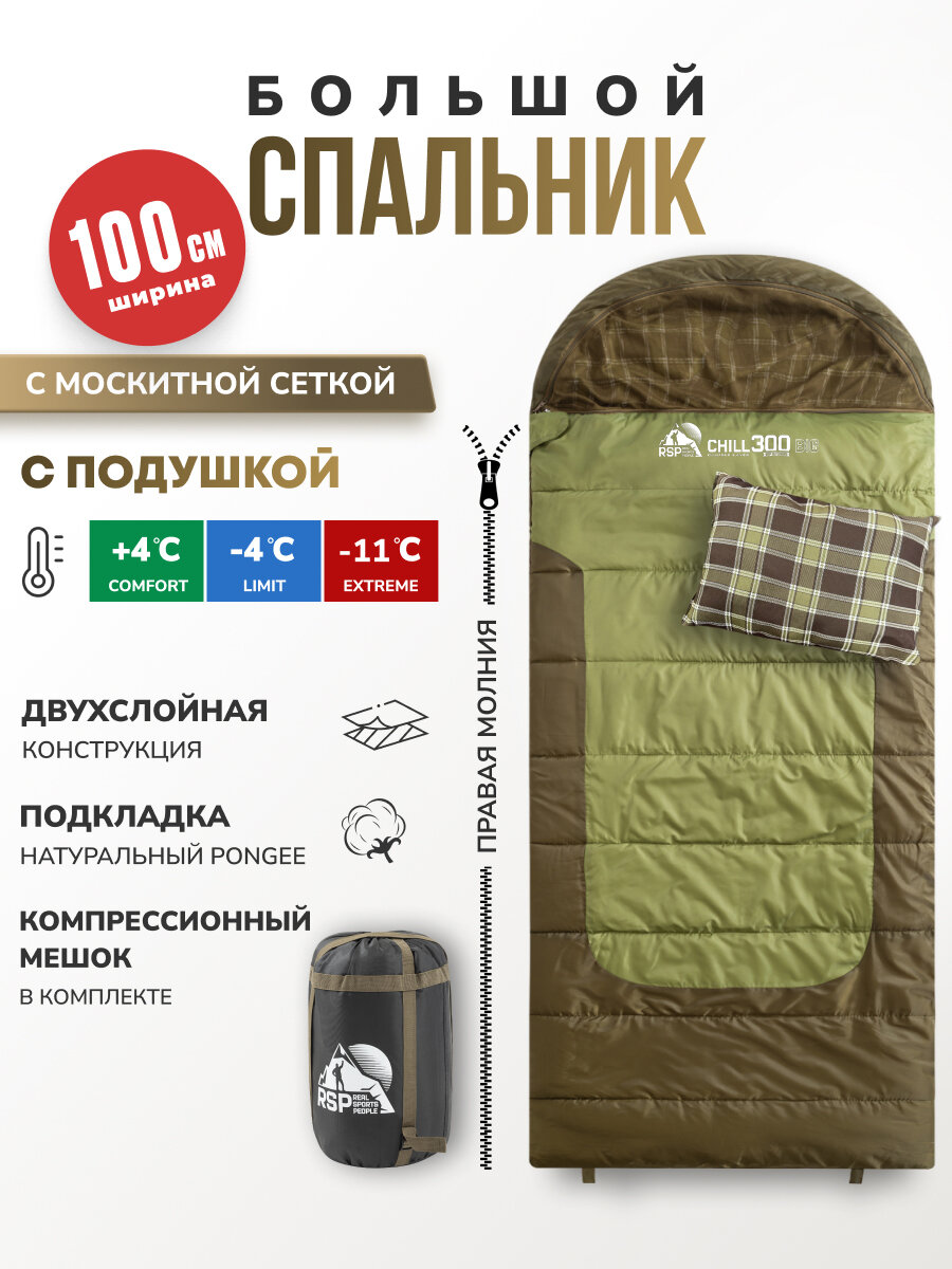 Спальный мешок с москитной сеткой RSP CHILL 300 BIG R (225*100 см, молния справа)
