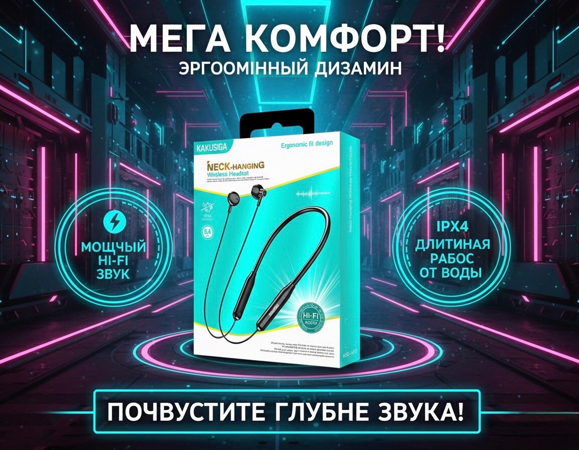 Беспроводная гарнитура KAKUSIGA с креплением на шею — удобные Hi-Fi-наушники для спорта и повседневного использования