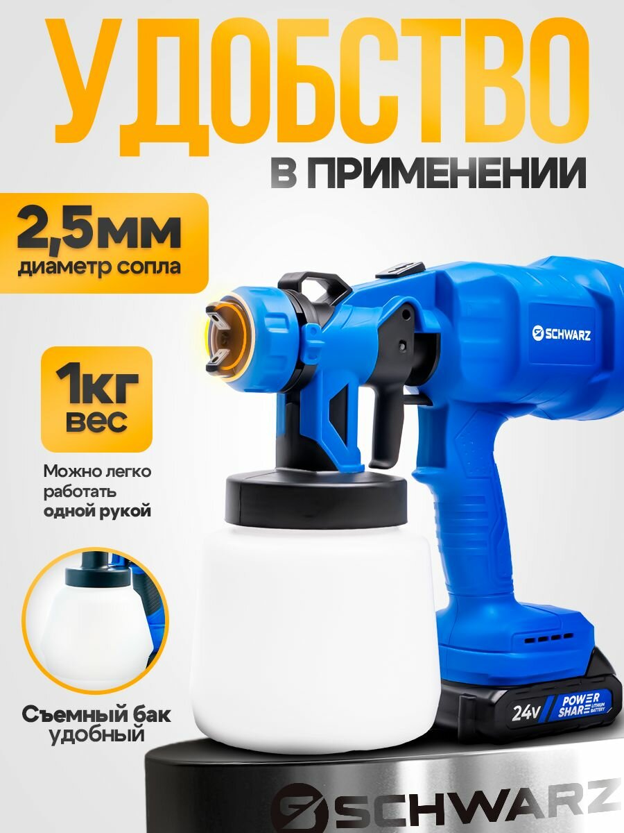 Краскопульт аккумуляторный SCHWARZ 1200 Вт + 2АКБ — фото 1