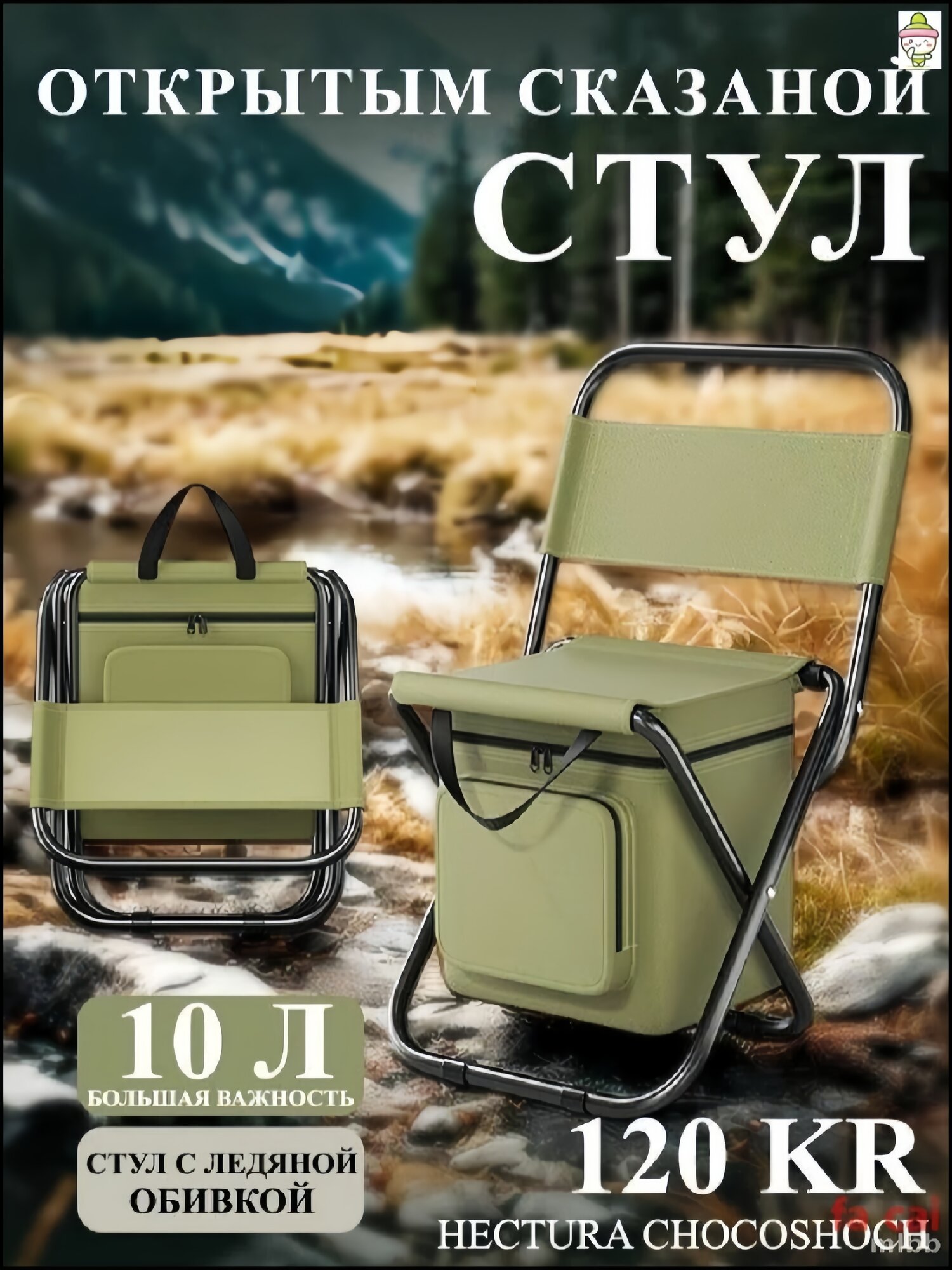 Стул туристический складной  с колесиками и спинкой  оливковый  максимальная нагрузка 120кг