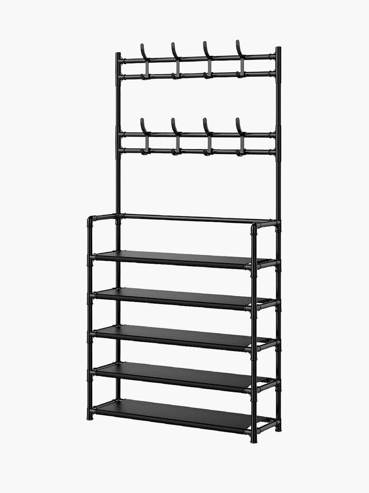 Обувница стеллаж в прихожую RIDBERG, с вешалкой, стальная, 170x60x26 см, 5 полок, вместимость до 15 пар