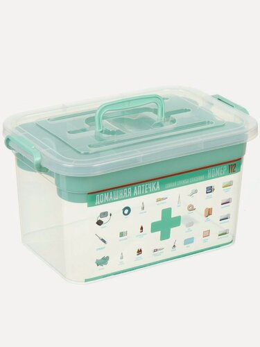 Изображение товара Контейнер для лекарств Полимербыт Домашний доктор 10 л, 35.5х23.5х19 см с вкладышем для хранения медикаментов и аптечки