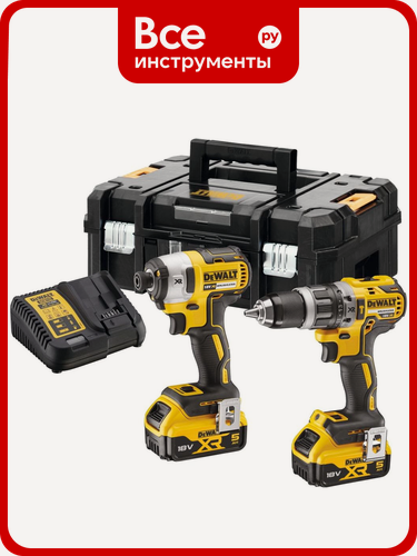 Изображение товара Набор аккумуляторный Dewalt DCK266P2T, 18 В: ударная дрель-шуруповерт DCD796 + шуруповерт DCF887, с 2 АКБ 5 Ач и ЗУ, в кейсе TSTAK DCK266P2T-QW