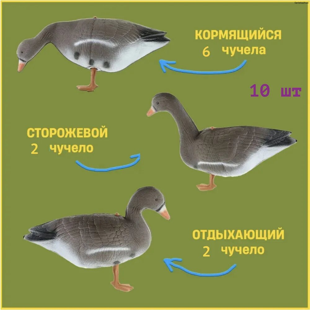 Чучела гусей белолобых для охоты (10 шт.), сминаемые из XPE, с ножками