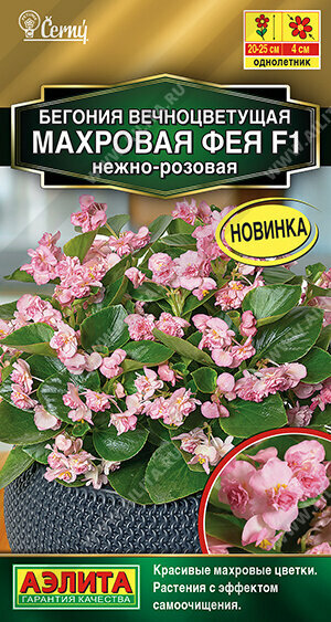 Семена Бегония Фея F1 вечноцветущая махровая нежно-розовая 5шт. (Аэлита)