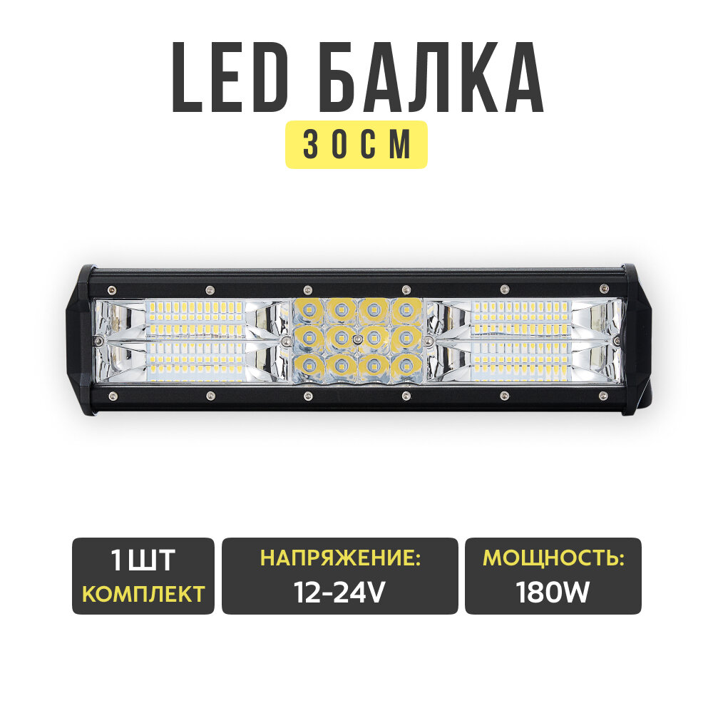 Светодиодная балка 30см дальний белый свет 180W 12-24V