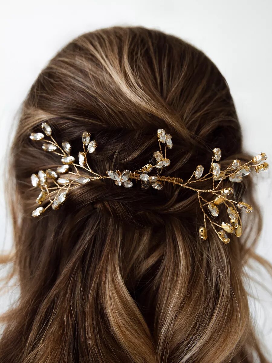 Золотой гребень веточка с камнями ручной работы — фото 1