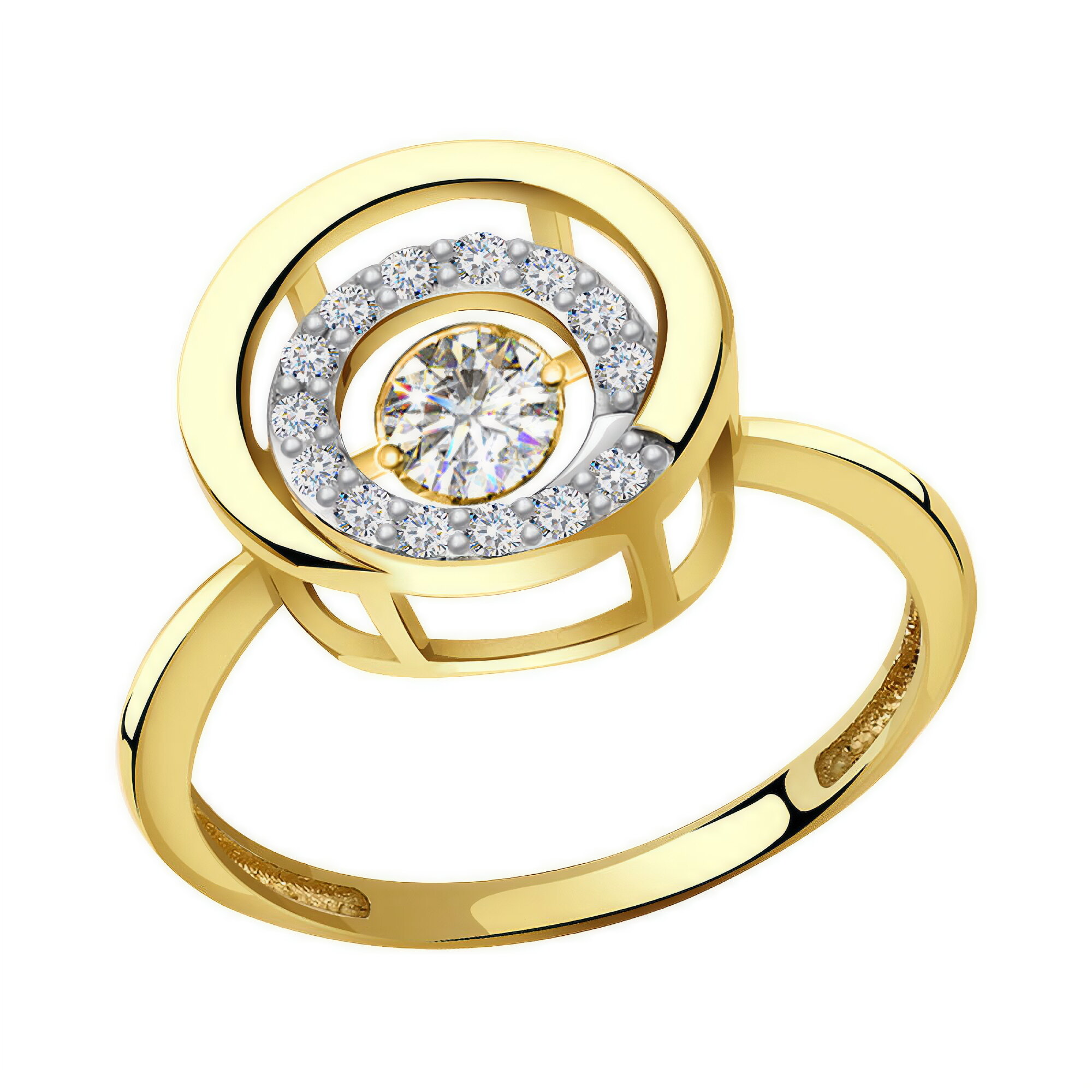 Кольцо Diamant online, желтое золото, 585 проба, родирование, фианит, размер 17, прозрачный