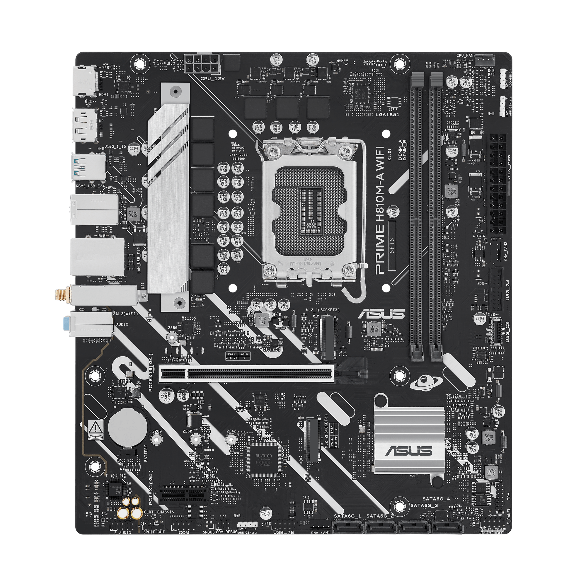ASUS Материнская плата Socket1851 ASUS PRIME H810M-A WIFI (iH810, 2xDDR5, M.2, SATA III, PCI-E, HDMI, DP, 1Гбит LAN, WiFi, BT, 10Гбит USB, mATX) (ret)