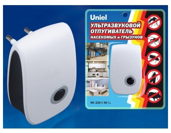 Ультразвуковой отпугиватель насекомых и грызунов Uniel UDR-E11 WHITE 220В. Площадь до 80м2. Белый. TM