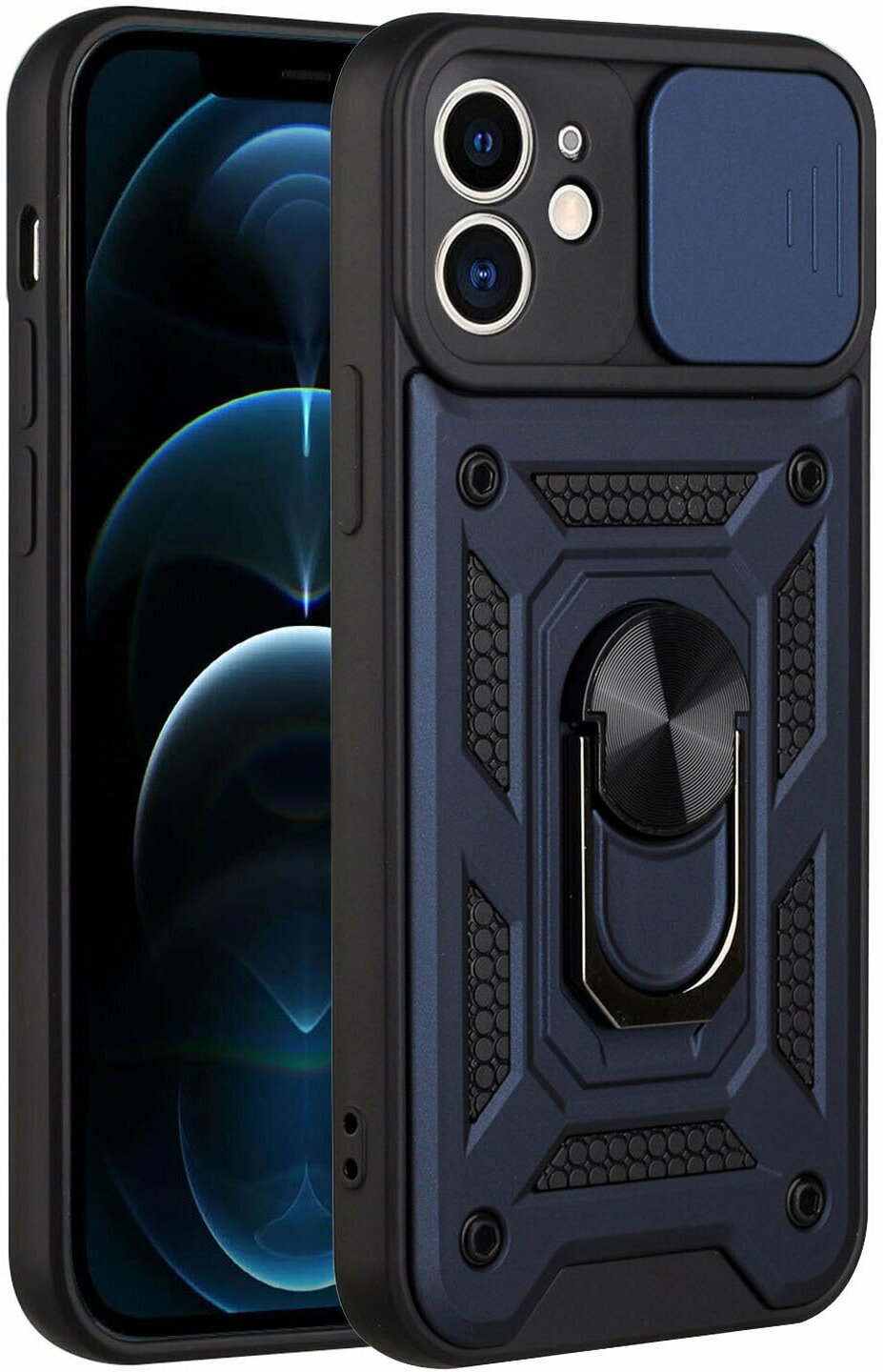 Чехол противоударный для Apple iPhone 12 / Айфон 12 с защитой камеры armors (Темно-синий)