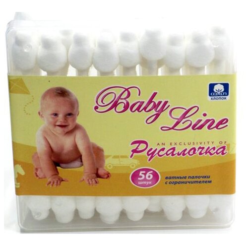 Ватные палочки Русалочка Baby line с ограничителем, 56 шт., пакет гигиена chicco палочки ватные с ограничителем