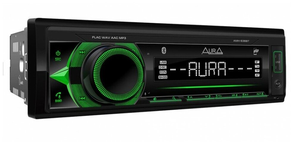 Автомагнитола Aura AMH-535BT /Подключение кнопок на руле/ Bluetooth / FLAC MP3 / RGB-подсветка / 10-полосный эквалайзер /