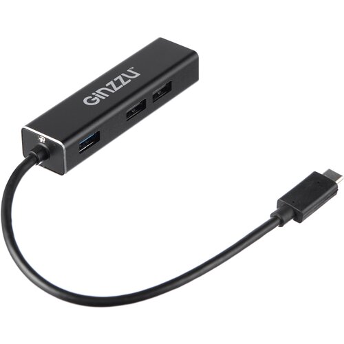 Хаб USB Ginzzu GR-762UB USB Type-C - USB 3.0/2xUSB 2.0/RJ45 Black 17425