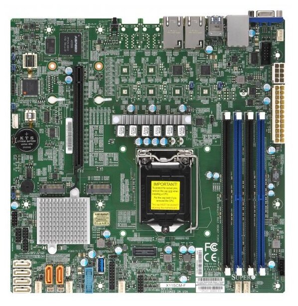 Материнская плата Supermicro MBD-X11SCM-F 1xLGA 1151, Intel C246, 4xDDR4, 2xLAN, 6xSATA3 (6Gbps) RAID 0,1,5,10, 4xUSB 2.0 + 5xUSB 3.1 Gen1 1xVGA, 1xCO