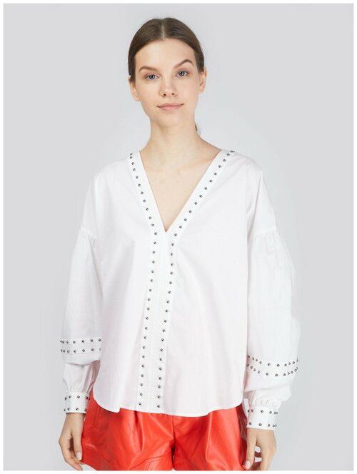 Блуза  Twinset Milano, повседневный стиль, прямой силуэт, длинный рукав, без карманов, однотонная, размер 46, белый