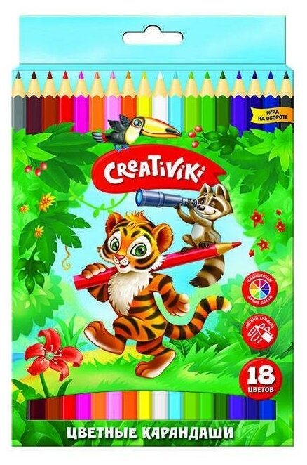 Карандаши цветные 18 цветов Creativiki (6гр, дерево)