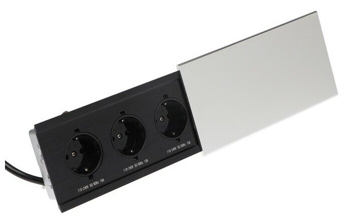 Блок розеточный в стол сдвижная крышка 10А 3 розетки провод 1.8 м серебристый 7451033