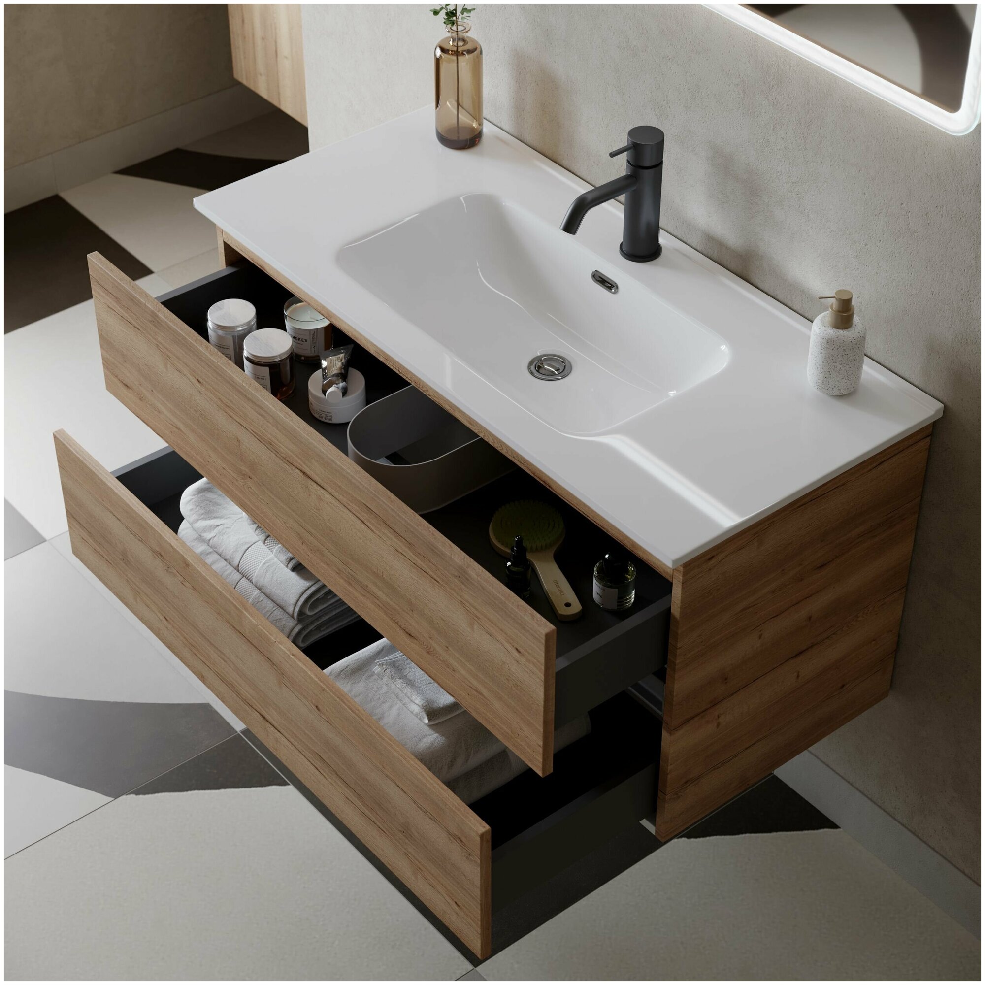 Тумба под раковину Sancos Urban UR100EG дуб галифакс натуральный - фото №4