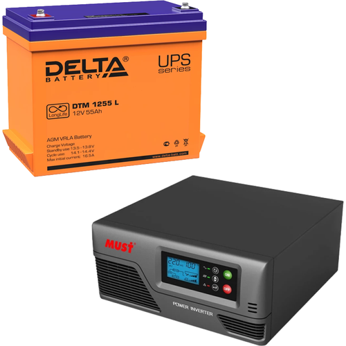 Резервный ИБП Must EP20-300 PRO в комплекте с аккумулятором Delta DTM 1255 L 12V 300Вт/55А*Ч