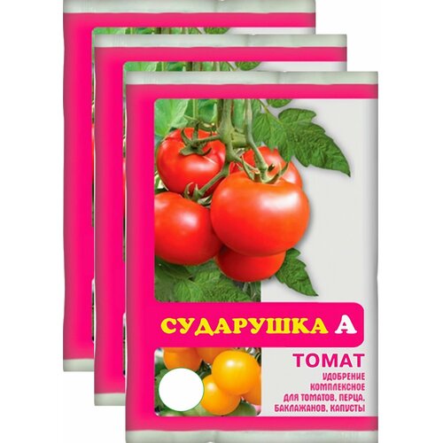 Удобрение для томатов Сударушка, 3х60 г, подходит для перцев, баклажанов и других овощей. Стимулирует рост плодов, повышает их вкусовую ценность