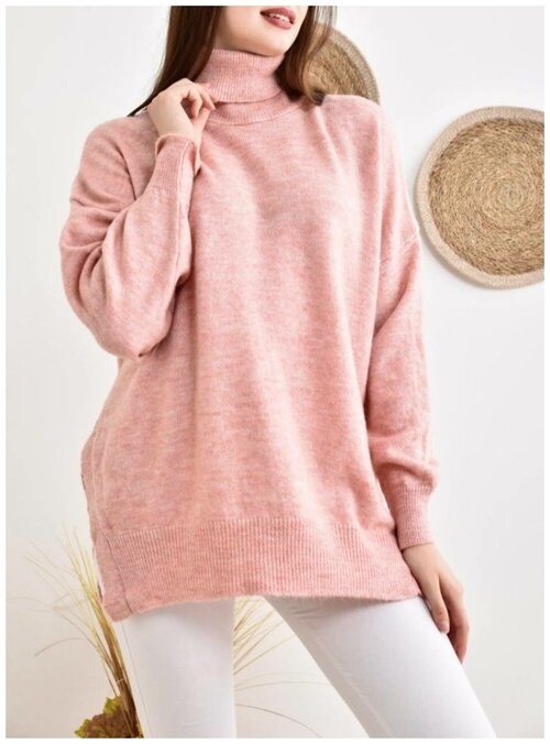 Пуловер Parkkaron, длинный рукав, оверсайз, удлиненный, вязаный, размер 40-48, розовый