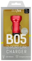 Автомобильная зарядка Dotfes B05 + USB Type-C красный