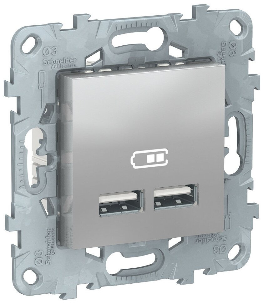 Зарядка USB двухместная тип А 5 В/2100мА SE Unica NEW алюминий NU541830