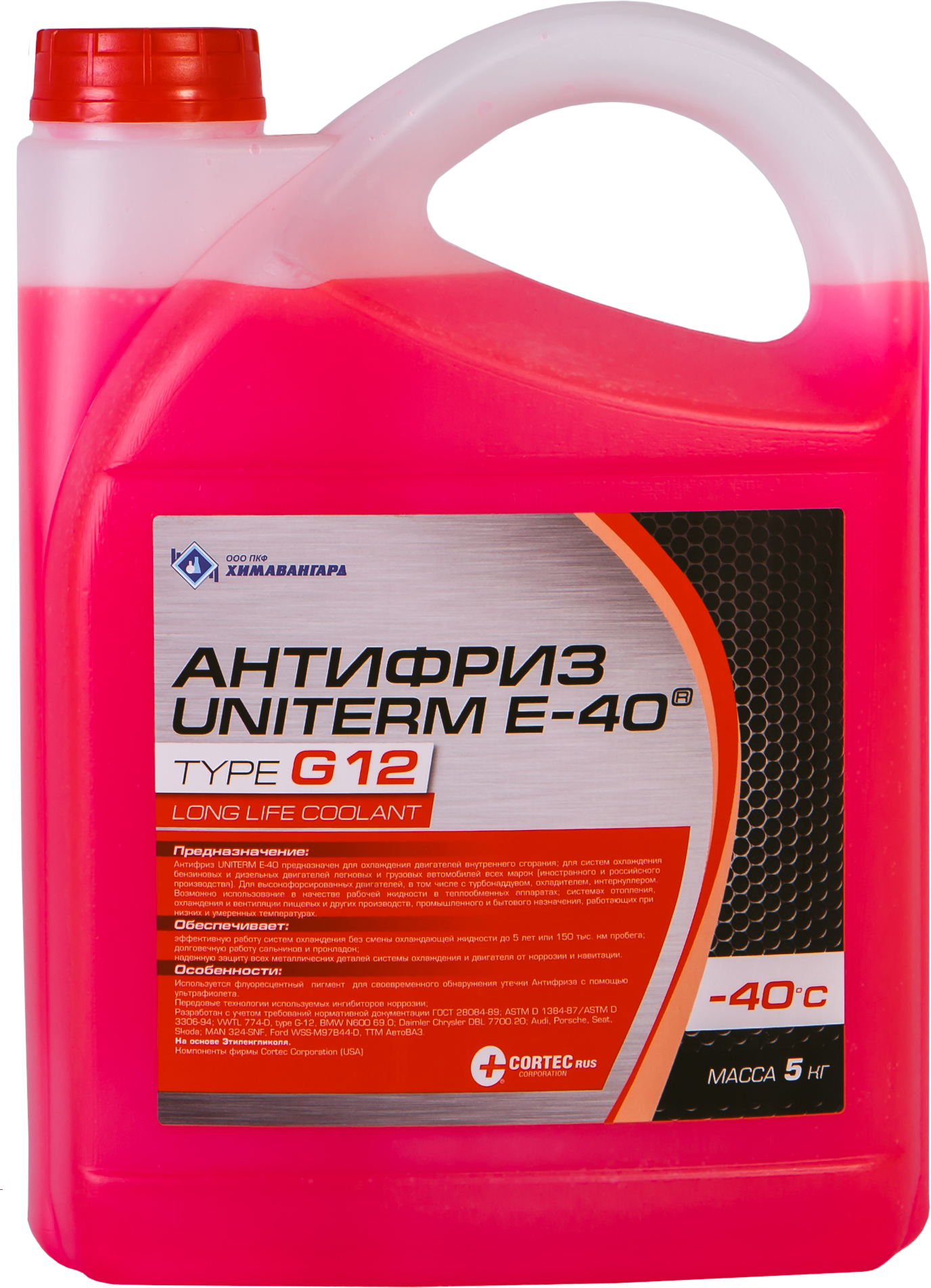 Антифриз UNITERM E-40 G-12 (красный, канистра 5кг)