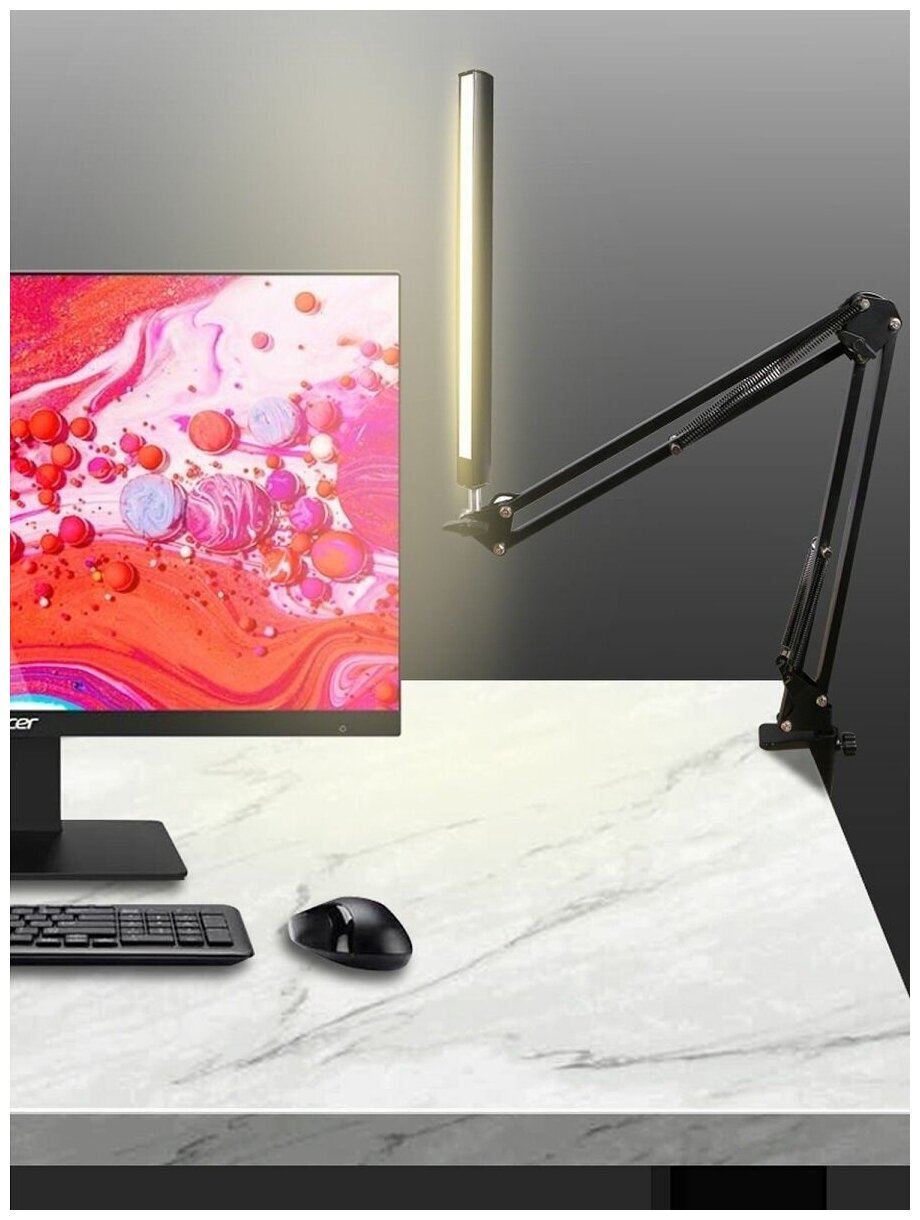 Светильник настольный на струбцине (черный) Hans&Helma светодиодный LED питание USB лампа в офис дом рабочий стол школьнику торшер - фотография № 8