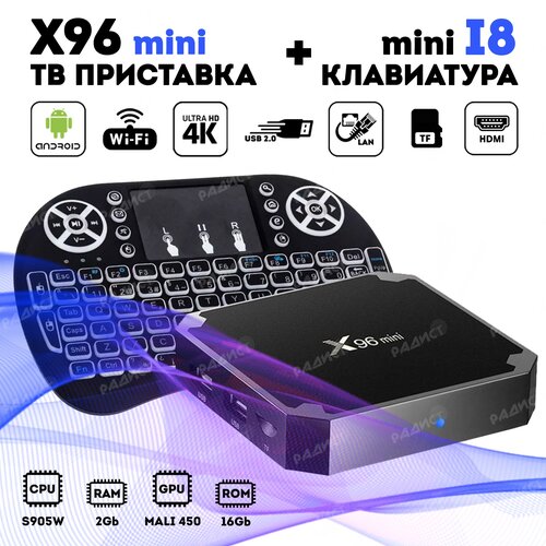 Андроид Смарт ТВ приставка X96 mini TV BOX 216 Гб Amlogic S905W Андроид 71 Беспроводная мини клавиатура с тачпадом i8 369000₽