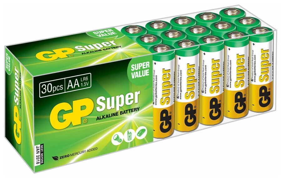 AA Батарейка GP Super Alkaline 15A LR6, 30 шт.