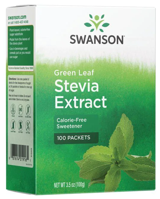 Swanson Green Leaf Stevia Extract (Экстракт зеленых листьев стевии) 100 пакетиков