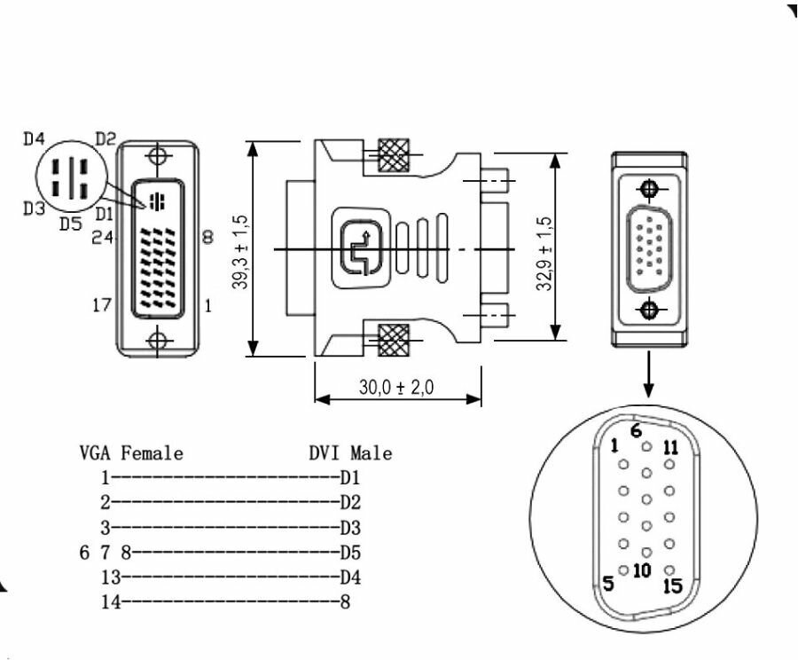 Переходник DVI 24+5 на VGA 15F